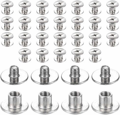 HARFINGTON 30 مجموعة شيكاغو برغي M3x6mm 3 مم طول معدني فيليبس مسمار برشام مسمار مسامير برشام عمود ربط لحقيبة حزام جلد DIY تجليد الكتب، فضي in Kuwait
