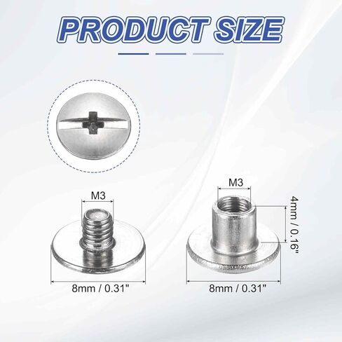HARFINGTON 30 مجموعة شيكاغو برغي M3x6mm 3 مم طول معدني فيليبس مسمار برشام مسمار مسامير برشام عمود ربط لحقيبة حزام جلد DIY تجليد الكتب، فضي in Kuwait