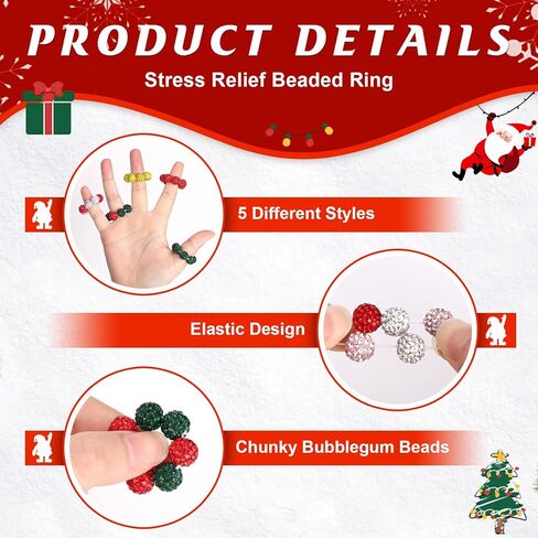 5 Pack Spiky Sensory Rings for Strees Relief Christmas Glitter Fidget Ringswith Beads Sensory Fidget Toys Finger Massager Fidget Ring with Card Skin Picking Toy for Anti Anxiety Christmas in Saudi Arabia