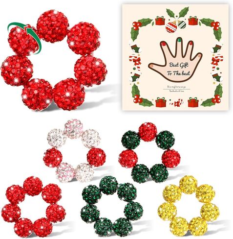 5 Pack Spiky Sensory Rings for Strees Relief Christmas Glitter Fidget Ringswith Beads Sensory Fidget Toys Finger Massager Fidget Ring with Card Skin Picking Toy for Anti Anxiety Christmas in Saudi Arabia