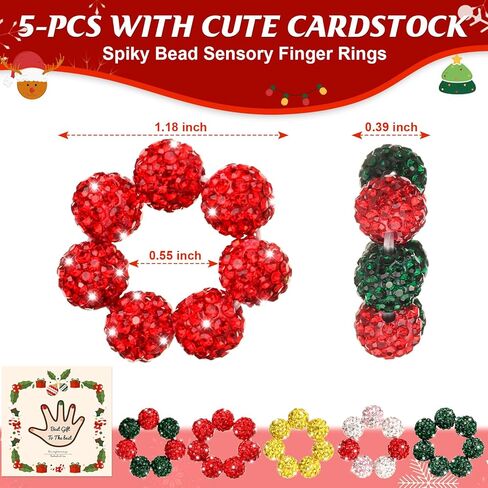 5 Pack Spiky Sensory Rings for Strees Relief Christmas Glitter Fidget Ringswith Beads Sensory Fidget Toys Finger Massager Fidget Ring with Card Skin Picking Toy for Anti Anxiety Christmas in Saudi Arabia