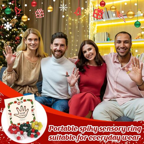 5 Pack Spiky Sensory Rings for Strees Relief Christmas Glitter Fidget Ringswith Beads Sensory Fidget Toys Finger Massager Fidget Ring with Card Skin Picking Toy for Anti Anxiety Christmas in Saudi Arabia