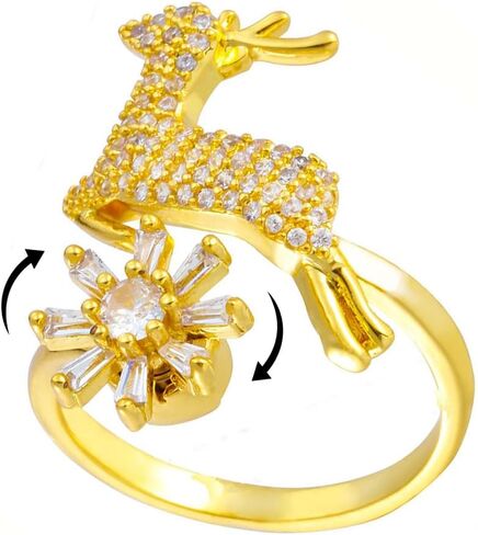 Sunflower Fidget Ring for Women Gold Anxiety Crystal Rings Cubic Zirconia Sunflower Open Adjustable Fidget Ring Spinner Sun Ring for Men Trendy Jewelry in Kuwait