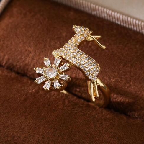 Sunflower Fidget Ring for Women Gold Anxiety Crystal Rings Cubic Zirconia Sunflower Open Adjustable Fidget Ring Spinner Sun Ring for Men Trendy Jewelry in Kuwait