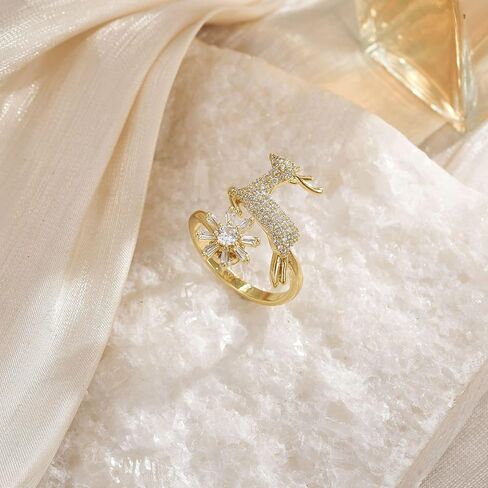 Sunflower Fidget Ring for Women Gold Anxiety Crystal Rings Cubic Zirconia Sunflower Open Adjustable Fidget Ring Spinner Sun Ring for Men Trendy Jewelry in Kuwait