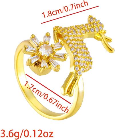 Sunflower Fidget Ring for Women Gold Anxiety Crystal Rings Cubic Zirconia Sunflower Open Adjustable Fidget Ring Spinner Sun Ring for Men Trendy Jewelry in Kuwait