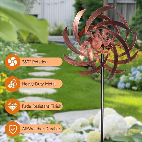 Wind Spinners Outdoor Garden Decor, 360°Metal Kinetic Wind Sculpture Spinner, 16W*76H inch Windmill for Yard, Patio, Backyard, Garden Gifts for Women in Saudi Arabia