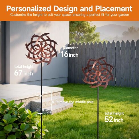 Wind Spinners Outdoor Garden Decor, 360°Metal Kinetic Wind Sculpture Spinner, 16W*76H inch Windmill for Yard, Patio, Backyard, Garden Gifts for Women in Saudi Arabia