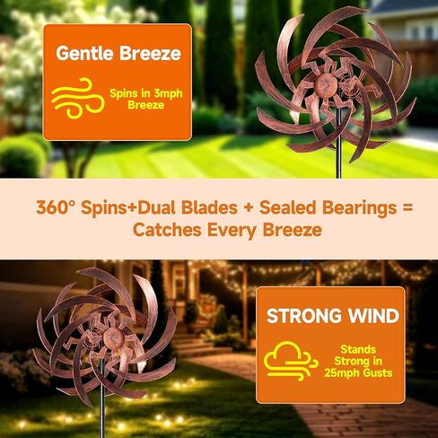 Wind Spinners Outdoor Garden Decor, 360°Metal Kinetic Wind Sculpture Spinner, 16W*76H inch Windmill for Yard, Patio, Backyard, Garden Gifts for Women in Saudi Arabia