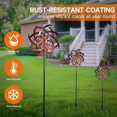 Wind Spinners Outdoor Garden Decor, 360°Metal Kinetic Wind Sculpture Spinner, 16W*76H inch Windmill for Yard, Patio, Backyard, Garden Gifts for Women in Saudi Arabia