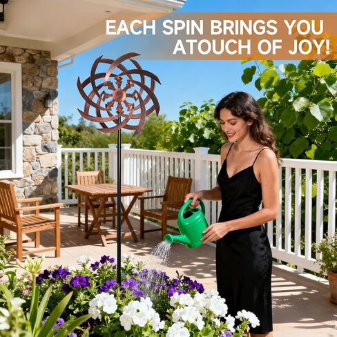 Wind Spinners Outdoor Garden Decor, 360°Metal Kinetic Wind Sculpture Spinner, 16W*76H inch Windmill for Yard, Patio, Backyard, Garden Gifts for Women in Saudi Arabia