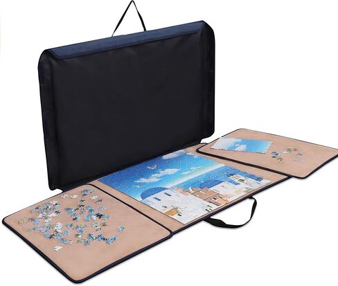 لوحة أحجية الصور المقطوعة من Becko US مع صواني وغطاء، حقيبة محمولة لتوفير تخزين الألغاز، سطح غير قابل للانزلاق، لما يصل إلى 1000 قطعة (أزرق داكن وكاكي) in Kuwait