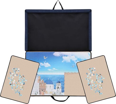 لوحة أحجية الصور المقطوعة من Becko US مع صواني وغطاء، حقيبة محمولة لتوفير تخزين الألغاز، سطح غير قابل للانزلاق، لما يصل إلى 1000 قطعة (أزرق داكن وكاكي) in Kuwait