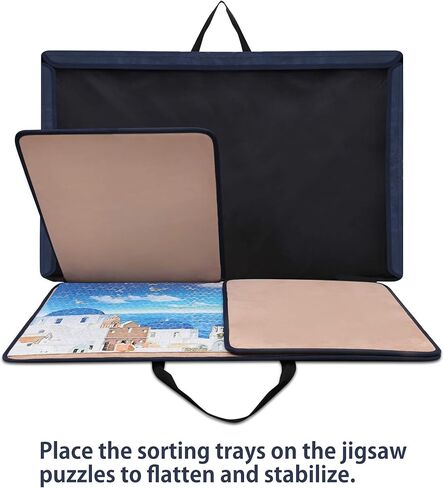 لوحة أحجية الصور المقطوعة من Becko US مع صواني وغطاء، حقيبة محمولة لتوفير تخزين الألغاز، سطح غير قابل للانزلاق، لما يصل إلى 1000 قطعة (أزرق داكن وكاكي) in Kuwait