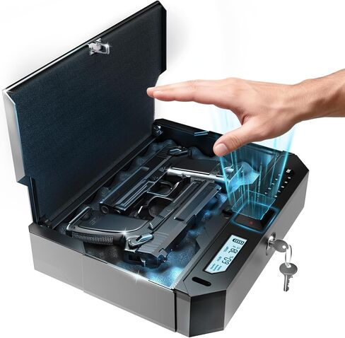 AI Smart Palm Vein Gun Safe - Childproof, Contactless 0.1s Access & 100% Unlock for Wet, Dirty, Calloused, Peeling Hands & in Darkness, Biometric Handgun Pistol Box for Nightstand, Home&Car in Saudi Arabia
