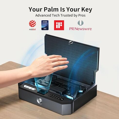 AI Smart Palm Vein Gun Safe - Childproof, Contactless 0.1s Access & 100% Unlock for Wet, Dirty, Calloused, Peeling Hands & in Darkness, Biometric Handgun Pistol Box for Nightstand, Home&Car in Saudi Arabia