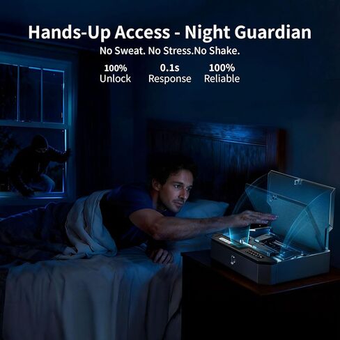 AI Smart Palm Vein Gun Safe - Childproof, Contactless 0.1s Access & 100% Unlock for Wet, Dirty, Calloused, Peeling Hands & in Darkness, Biometric Handgun Pistol Box for Nightstand, Home&Car in Saudi Arabia