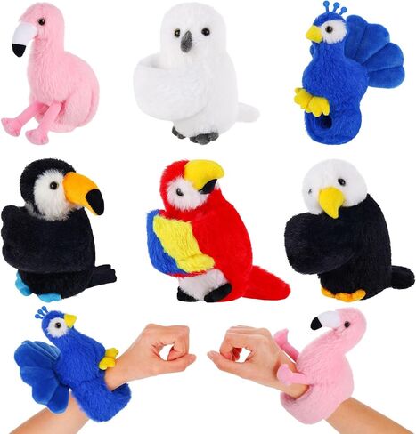 6 Pcs Bird Stuffed Animal Slap Bracelets Cute Parrot Eagle Flamingo Owl Plush Animal Wrist Snap Bracelets for Kids Birthday Boys Girls Gift in Saudi Arabia