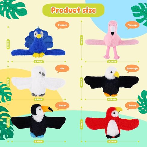 6 Pcs Bird Stuffed Animal Slap Bracelets Cute Parrot Eagle Flamingo Owl Plush Animal Wrist Snap Bracelets for Kids Birthday Boys Girls Gift in Saudi Arabia