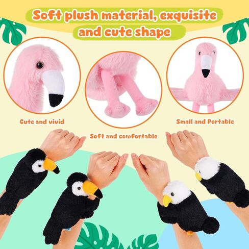 6 Pcs Bird Stuffed Animal Slap Bracelets Cute Parrot Eagle Flamingo Owl Plush Animal Wrist Snap Bracelets for Kids Birthday Boys Girls Gift in Saudi Arabia