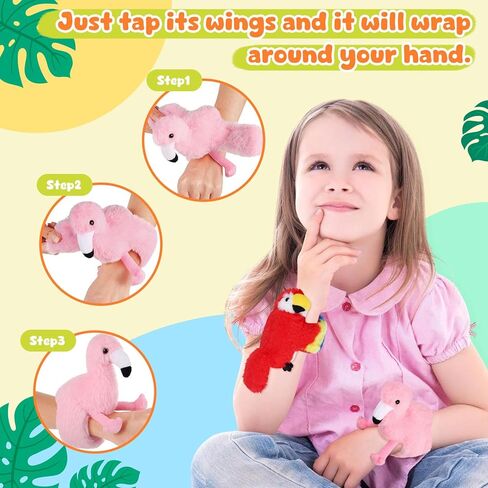 6 Pcs Bird Stuffed Animal Slap Bracelets Cute Parrot Eagle Flamingo Owl Plush Animal Wrist Snap Bracelets for Kids Birthday Boys Girls Gift in Saudi Arabia