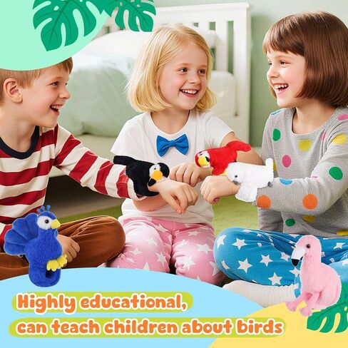 6 Pcs Bird Stuffed Animal Slap Bracelets Cute Parrot Eagle Flamingo Owl Plush Animal Wrist Snap Bracelets for Kids Birthday Boys Girls Gift in Saudi Arabia