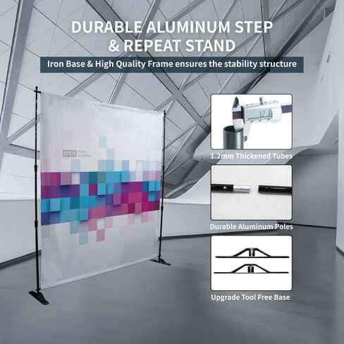 Displayfactory خلفية راية الوقوف 10 × 8 قدم قابل للتعديل عرض موقف تلسكوبي خطوة وتكرار موقف خلفية للمعرض التجاري، كشك الصور، خلفية العارضين الجدار مع حقيبة حمل in Kuwait