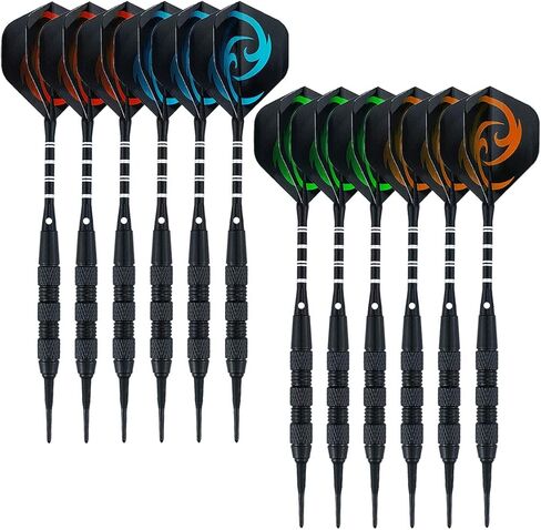 12 Pack Soft Tip Darts - Plastic Tip Darts 18 Grams with 100 Extra Dart Tips, 15 Flights, Dart Flight Protector, Aluminum Shafts and Rubber O-Rings in Saudi Arabia