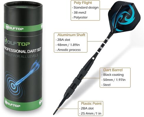 12 Pack Soft Tip Darts - Plastic Tip Darts 18 Grams with 100 Extra Dart Tips, 15 Flights, Dart Flight Protector, Aluminum Shafts and Rubber O-Rings in Saudi Arabia