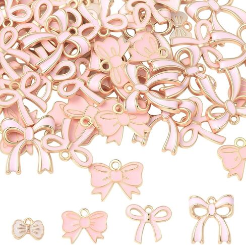 SUNNYCLUE 1 صندوق 4 نمط 40-80 قطعة سحر رومانسي المينا المسطحة Bowknot سحر القوس الوردي المعلقات السائبة للنساء صنع المجوهرات أقراط قلادة أساور in Saudi Arabia