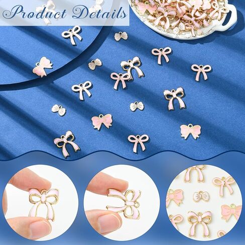 SUNNYCLUE 1 صندوق 4 نمط 40-80 قطعة سحر رومانسي المينا المسطحة Bowknot سحر القوس الوردي المعلقات السائبة للنساء صنع المجوهرات أقراط قلادة أساور in Saudi Arabia