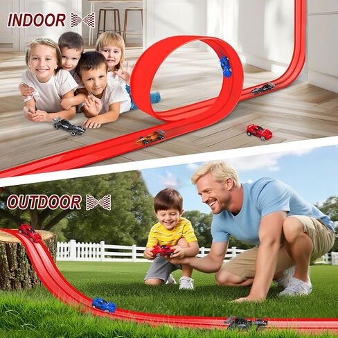 20 Ft Flexible Race Track Toys, Flex Race Car Ramp Track with 4 Race Cars & Suction Cups Rolls Up Portable DIY Race Track Anti Gravity Car Track Set, Kids Racecar Track Toy(Red in Saudi Arabia
