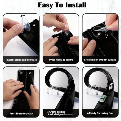 Flexible Race Car Track Toy for Kids – 4 Suction Cups, 2 Mini Cars, Dual-Lane Slot Track, Montessori Toy, 5M Long, Bendable Race Tracks, Black/Blue, STEM Gift for Toddlers 3+ (Blue) in Kuwait