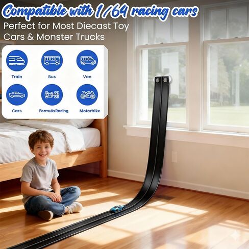 Flexible Race Car Track Toy for Kids – 4 Suction Cups, 2 Mini Cars, Dual-Lane Slot Track, Montessori Toy, 5M Long, Bendable Race Tracks, Black/Blue, STEM Gift for Toddlers 3+ (Blue) in Kuwait