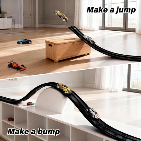 Flexible Race Car Track Toy for Kids – 4 Suction Cups, 2 Mini Cars, Dual-Lane Slot Track, Montessori Toy, 5M Long, Bendable Race Tracks, Black/Blue, STEM Gift for Toddlers 3+ (Blue) in Kuwait