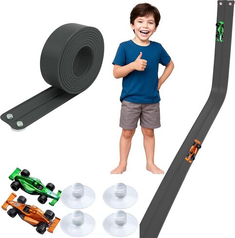 Flexible Race Car Track Toy for Kids – 4 Suction Cups, 2 Mini Cars, Dual-Lane Slot Track, Montessori Toy, 5M Long, Bendable Race Tracks, Black/Blue, STEM Gift for Toddlers 3+ (Blue) in Kuwait