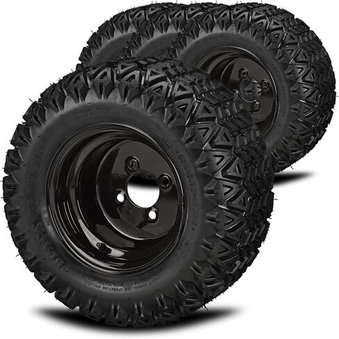 عربة RM مقاس 10 بوصات باللون الأبيض الصلب على إطارات 20x10.00-10 Black Trail II (مجموعة من 4) | مجموعة إطارات وعجلات عربة الجولف مع صواميل العروة القياسية in Kuwait