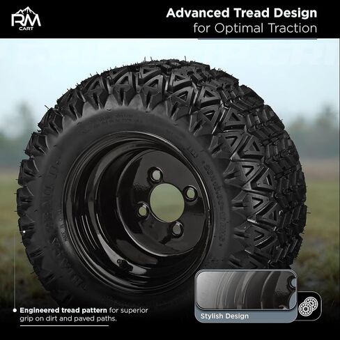 عربة RM مقاس 10 بوصات باللون الأبيض الصلب على إطارات 20x10.00-10 Black Trail II (مجموعة من 4) | مجموعة إطارات وعجلات عربة الجولف مع صواميل العروة القياسية in Kuwait