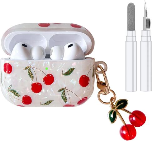 Compatible with AirPods Pro 2 Case, Cute Pretty Aesthetic AirPod Pro 2 Case Cover with Cherry Keychain, Premium TPU Protective Shockproof Case for Women Girl (Cherry, for airpod pro 2nd Gen) in Saudi Arabia