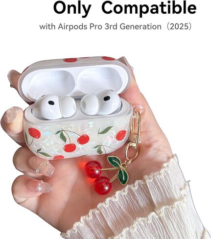 Compatible with AirPods Pro 2 Case, Cute Pretty Aesthetic AirPod Pro 2 Case Cover with Cherry Keychain, Premium TPU Protective Shockproof Case for Women Girl (Cherry, for airpod pro 2nd Gen) in Saudi Arabia