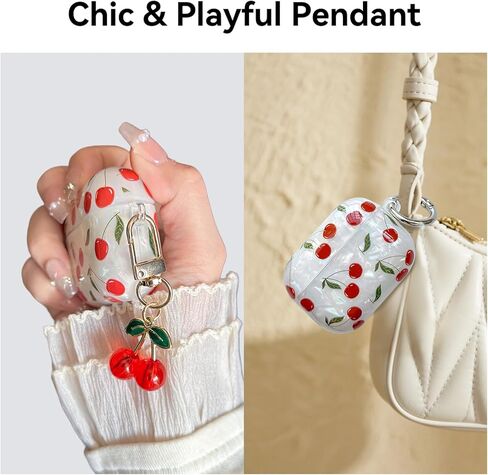 Compatible with AirPods Pro 2 Case, Cute Pretty Aesthetic AirPod Pro 2 Case Cover with Cherry Keychain, Premium TPU Protective Shockproof Case for Women Girl (Cherry, for airpod pro 2nd Gen) in Saudi Arabia