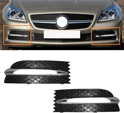 Car Front Bumper Fog Light Grille Cover With Chrome Frame Compatible With Mercedes-Benz SLK Class R172 W172 2012-2016 Right(Left) in Saudi Arabia