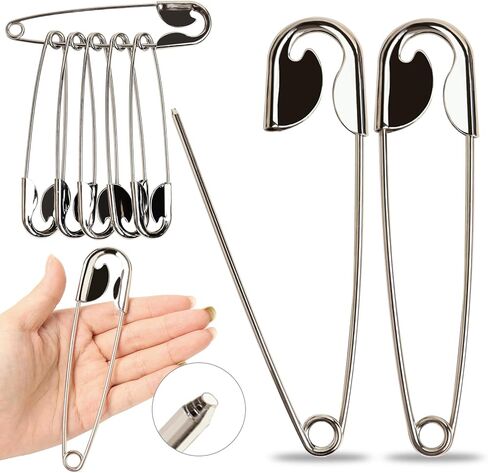 قطعتان من دبابيس الأمان الكبيرة مقاس 5 بوصات دبوس أمان معدني كبير الحجم فضي اللون شديد التحمل للغسيل والبطانية وحلقات المفاتيح وفي الهواء الطلق in Kuwait