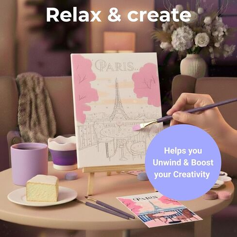 KEYBREE Paint and Sip Kit for Adults by Numbers – 2 Stretched Pre-Drawn Canvases, Wooden Easels, Acrylic Paints, Brushes, Palettes, Aprons & Table Cover | Couples Painting Kit, Perfect for Date Night in Saudi Arabia