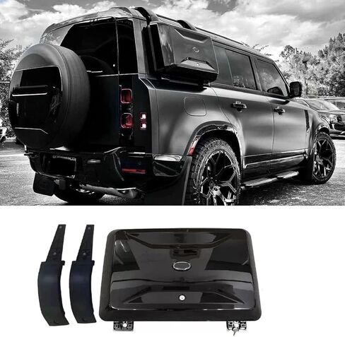 صندوق تخزين جانبي أسود لامع لسيارة Land Rover Defender 90, 110, 130 (2020-2025) | صندوق أدوات حامل التروس الخارجي الخلفي القابل للقفل | وحدة تخزين مثبتة على جانب السائق أو الراكب in Kuwait