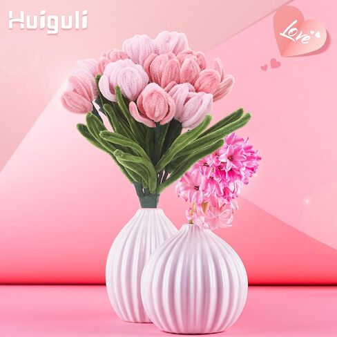 طقم زهور من 300 قطعة من منظفات الأنابيب، مجموعة حرفية لتنظيف الأنابيب باللون الأخضر والوردي من أجل باقة توليب DIY، مجموعة صنع الزهور من سيقان الشنيل مقاس 11.8 بوصة مع شريط وسيقان زهور، هدية إبداعية in Kuwait