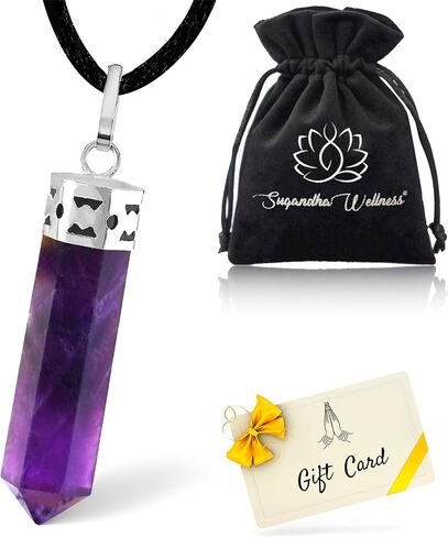 Amethyst Healing Crystal Necklace - Protection, Stress Relief & Luck. Brings Clarity. Calms Mind in Kuwait