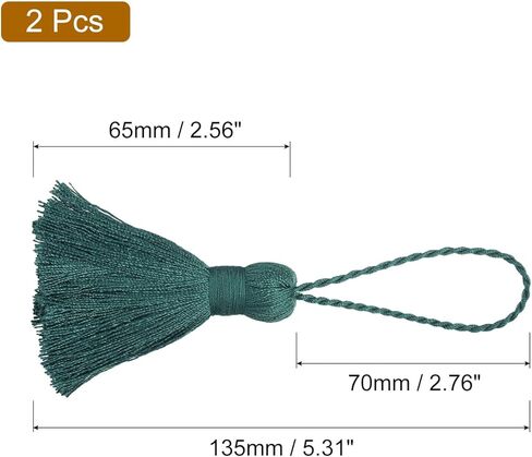 HARFINGTON Bookmark Tassels - 2Pcs 13.5cm/5.31" Soft Mini Tassel with Cord Loop for Keychain Bag Pendants Handmade DIY Crafts Accessory, Dark Green in Saudi Arabia