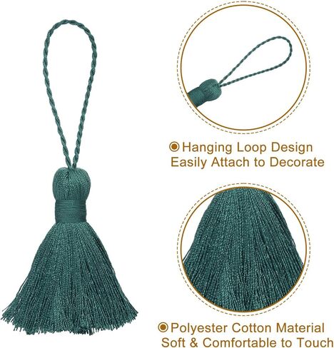 HARFINGTON Bookmark Tassels - 2Pcs 13.5cm/5.31" Soft Mini Tassel with Cord Loop for Keychain Bag Pendants Handmade DIY Crafts Accessory, Dark Green in Saudi Arabia