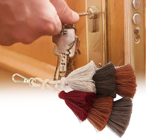 شرابات الحرف اليدوية، سلسلة مفاتيح شرابة من خيط القطن DIY ملونة لمفاتيح حقائب اليد للهواتف المحمولة لأعياد الميلاد وعيد الأم (لون القهوة) in Saudi Arabia